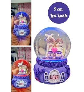  Led Işıklı Kar Küresi Sevgili Çift 9 CM Aşkımsın Sevgili Çift Temalı Mor Love