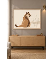 Puma Kuru Otlar Arasında Ahşap Çerçeveli Duvar Tablosu