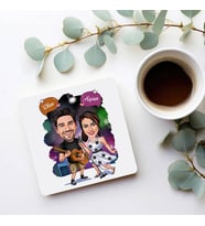 Kişiye Özel Karikatürlü Şarkı Söyleyen Çiftler Bardak Altlığı