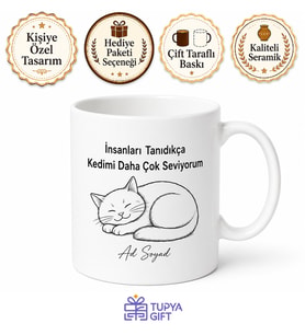 İnsanları Tanıdıkça Kedimi Daha Çok Seviyorum Asosyal Kedi Severler İçin Kupa Bardak Hediye
