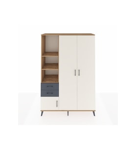 Hyperion Dolap 5 Raflı 2 Çekmeceli Tek Askılı 132x44x195 Çam-Aytaşı/Antrasit