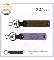 Motorcu Dostlara, İsim Plaka ve 0 Rh (-) Kan Grubu Yazılı Özel x2' li Set Anahtarlık, Kahve-Mor-Ysl (Çok Renkli)