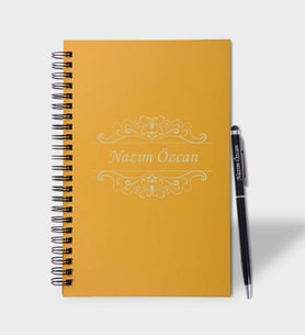 Kişiye Özel Sarı Ahşap Defter Kalem Seti