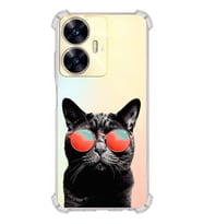 PrintiFy Realme C55 Uyumlu Kedi 3 Baskılı Şeffaf Köşe Korumalı Antişok Kılıf