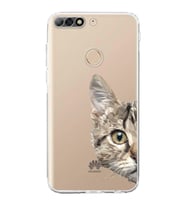 Huawei Y7 2018 Uyumlu Kamera korumalı Kapak Catface Tasarımlı  Şeffaf Kılıf