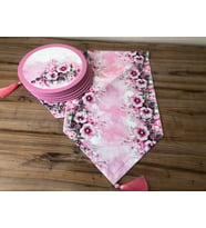 PEMBE ÇİÇEK DESENLİ RUNNER & DESENLİ SUPLA (Krem)