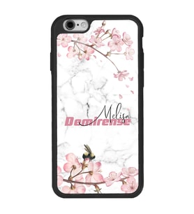 iPhone 6 Plus Uyumlu Mermerli Sakura Tasarımlı Glossy Telefon Kılıfı