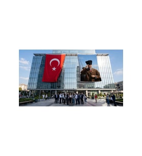 Selam Veren Atatürk Portresi Bayrak ve Türk Bayrağı Premium Raşel Kumaş 2'li Set 10x15 metre ATA85