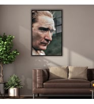 Metal Çerçeveli Cam Tablo Yeşil Atatürk Portresi (Siyah)