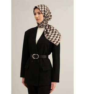 Geometrik Desenli Sura Saf İpek Eşarp - 9309 (Siyah)