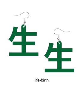 Kanji Sembolleri İşlemeli Akrilik Sallantılı Küpe - Yaşam