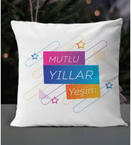 Kişiye Özel Mutlu Yıllar Temalı Saten Kare Yastık (Beyaz)