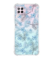 Huawei P40 Lite  Köşe Korumalı Antişok Kapak Floral Mavi Tasarımlı Şeffaf  Kılıf