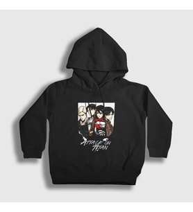 Presmono Unisex Çocuk Siyah Team Anime Attack On Titan Kapüşonlu Sweatshirt 125162tt