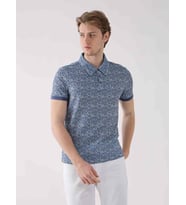 Dufy Lacivert Erkek Ekstra Slim Fit Desenli Casual Polo Yaka Tshirt - 94382