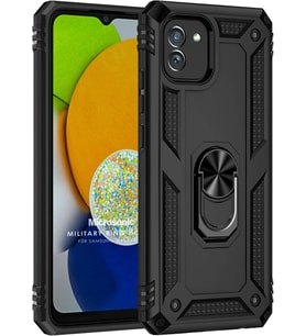 Samsung Galaxy A03 için Kılıf Military Ring Holder Siyah [Galaxy A03 ile Uyumlu Kılıf - Siyah]