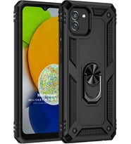 Samsung Galaxy A03 için Kılıf Military Ring Holder Siyah [Galaxy A03 ile Uyumlu Kılıf - Siyah]