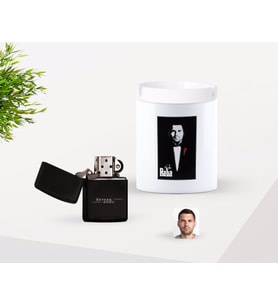 BK Gift Kişiye Özel Babalar Günü Hediyesi Godfather Baba Tasarımlı Seramik Kül Tablası ve Benzinli Çakmak Seti-6 (Model 1)