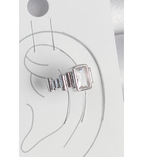 Pirinç Gümüş Renk Kare Zirkon Taşlı Kadın Kıkırdak Model Küpe - TJ-BKP10560