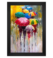 Renkli Şemsiyeler Soyut Motifli Kanvas Tablo 80 x 110 cm Siyah Çerçeve