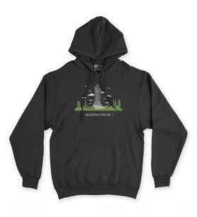 Büyük Buda Heykeli Siyah Kapşonlu Sweatshirt Hoddie