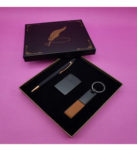 Siyah Rubber Kalem Çakmak ve Anahtarlık Set