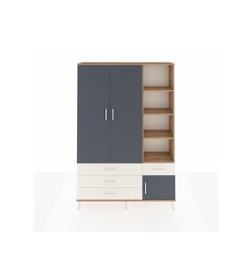 Arges Dolap 5 Raflı 4 Çekmeceli Tek Askılı 132x30x195 Çam-Antrasit/Aytaşı