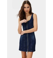 Rahat Pamuklu Denim Mini Elbise Fitted Bisiklet Yaka Günlük Stil Özenle Seçilmiş Uzun Ömürlü
