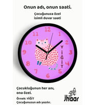 İsme Özel Kedi Çocuk Odası Duvar Saati Orta Boy 30 cm Siyah Camlı Sessiz