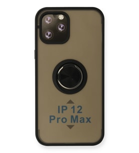 Pilelistore   iPhone 12 Pro Kılıf Montreal Yüzüklü Silikon Kapak - Siyah