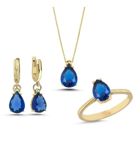 Mavi Topaz Taşlı Gümüş Takım TKM10 (Gold)
