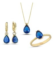 Mavi Topaz Taşlı Gümüş Takım TKM10 (Gold)