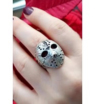 Antik Gümüş Kaplama 13. Cuma Jason Maske Şekilli El Yapımı Ayarlanabilir Unisex Yüzük