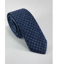 PİERRONİ Lacivert Saks Desenli Slim Kravat