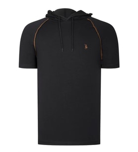 T8570 DEWBERRY KAPŞONLU ERKEK T-SHIRT-DÜZ SİYAH