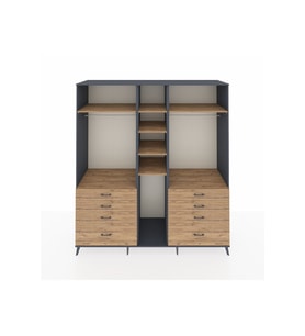Kronos Dolap 8 Raflı 8 Çekmeceli 3 Askılı 220x59x243 Antrasit-Çam/Çam