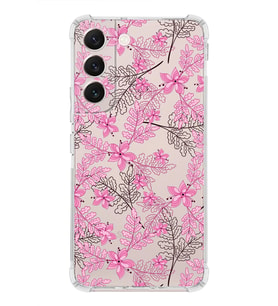 Samsung Galaxy S22 Plus Uyumlu Köşe Korumalı Antişok  Kapak Floral Pembe Tasarımlı Şeffaf  Kılıf