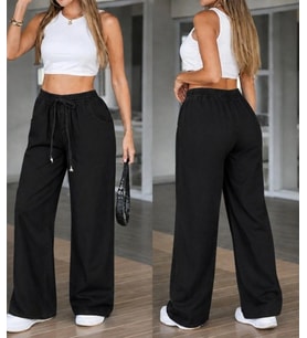 Kadın Yüksek Bel Lastikli Bağcıklı Kot Pantolon