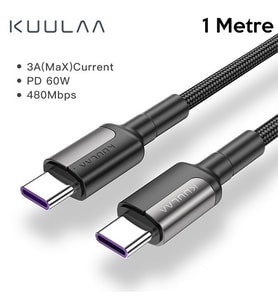 KUULAA Type C Type-C PD 60W QC4.0 Hizli Sarj ve Data Kablosu 1Metre (Açık Gri)