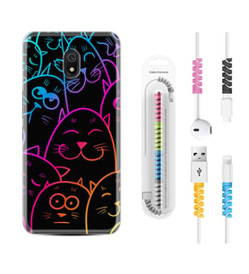 Xiaomi Redmi 8A 8 Pro 9C 9T 10C 11T Pro Kılıf Kablo Koruma Spiral Silikon Neon Cats 1790