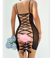 Intive Fantasy Arkası Tamamen Bağlamalı Transparan Mini Slim Fit Gecelik (Beyaz-Siyah-Kırmızı)