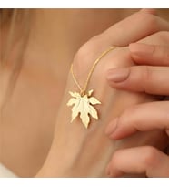 925 Ayar Gümüş Çınar Yaprağı Kolye (Gold)