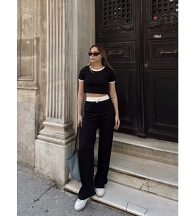 Crop pantolon biyeli takım siyah