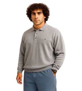Erkek Büyük Beden 122 Kilo - 158 Kilo Arası İçin Uygun Geniş Kalıp Polo Yaka Selanik Sweat Gri
