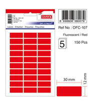 Tanex Ofis Etiketi Poşetli 12x30 Mm Fosforlu Kırmızı Ofis Etiketi 5 Yaprak (10 Lu Paket) (Karışık)