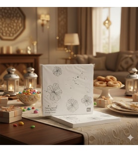 Ramazan Varaklı Çiçek Model Gümüş Peçete 20 Parça - Ramazan Sofra Peçetesi