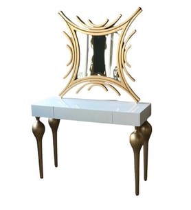 Dresuar 18468 TOMBUL model Kayın ayak MDF Çekmec tabla Parlak GOLD-beyaz uyum