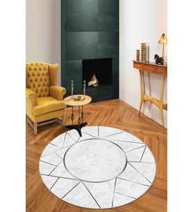Gri Prizma Kaymaz Taban Yıkanır Yuvarlak Antre Halısı AR397 - 100 x 100 cm