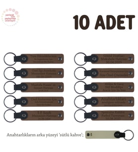 Kahverengi & S.Kahve, Turnuvalar İçin Üzerine İsim Ve Özel Mesaj Yazılabilen, 10'lu Anahtarlık Set (Açık Kahve)