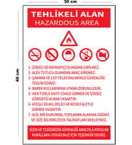 Metal Tehlikeli Alan 30 cm x 40 cm A3 Büyüklüğünde Uyarı Levhası Yönlendirme Tabelası